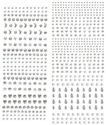 CQQNIU 750 temporäre Edelstein-Tattoos für Augen und Gesicht, Selbstklebende Kristall-Aufkleber, Festliche Accessoires und Nail-Art-Dekorationen (mehrere Formen)