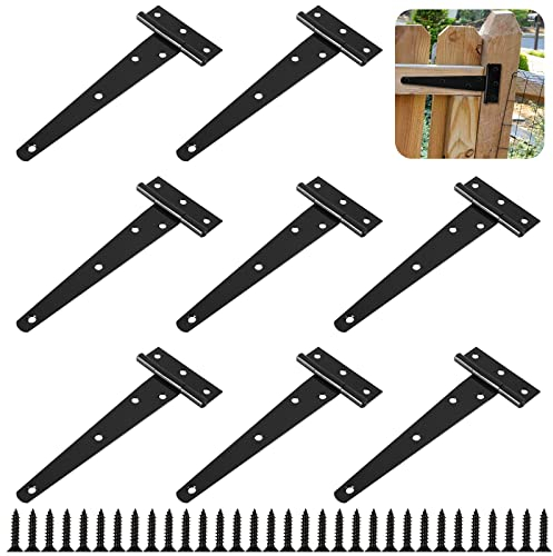 STARVAST 10 Stück T-Scharniere Schwerlast, 6 zoll/150mm T-förmige Scharniere, Scheunentore Scharniere schwarz Schmiedeeisen rostfrei mit 70 Stück schwarzen Schrauben für Gärten, Holzzäune