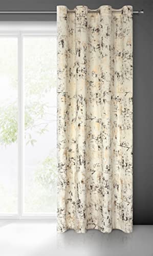 Eurofirany Tonia Samt Vorhang mit Marmor Gold Muster und Ösen 1 STK. - Glamour Wohnzimmer Schlafzimmer 140x250cm Creme