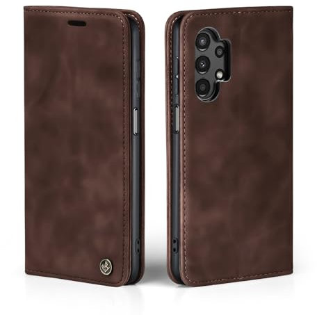 LBH Handyhülle für Samsung Galaxy A13 in Dunkelbraun mit Karten- und Geldfach Smartphone Hülle mit Standfunktion Flip Case Schutzhülle Magnetverschluss Vintage