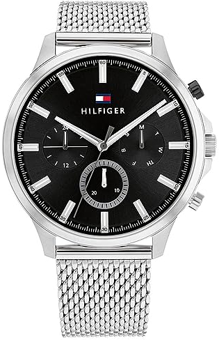 Tommy Hilfiger Multi Zifferblatt Quarz Uhr für Herren mit Silbernes Edelstahl-Mesh-Gliederarmband - 1710498