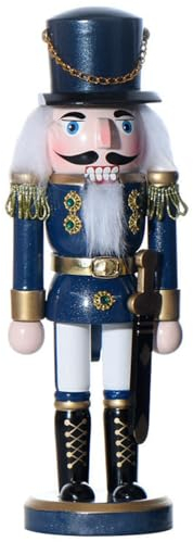 NOLITOY Weihnachten Nussknacker Holz Ornamente Soldat Nussknacker Figur Weihnachten Tischdekoration Für Zuhause Desktop Weihnachtsfeier 25Cm Blau