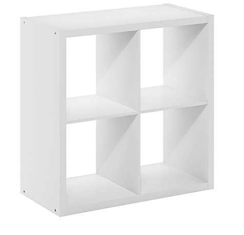 Furinno Cubicle Open Back Decorative Cube Storage Organizer, 4-Cube, White