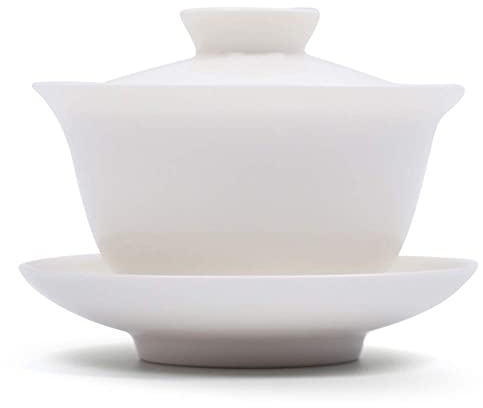 AUSUAYA Ceramic Gaiwan Set, GAI Wan Tea Cup with Lid for Chinese Traditional Gongfu Tea Ceremony Brew Loose Oolong/Puerh Tea G-W-1 (White Ceramic)