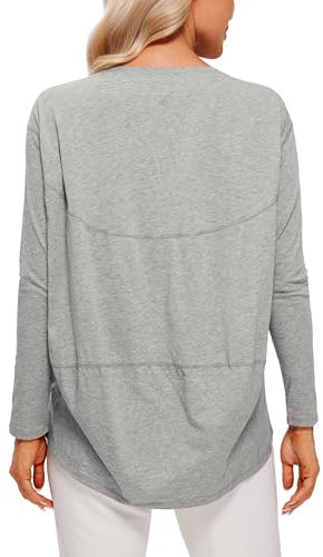 CRZ YOGA Damen Pima Baumwolle Sport Langarmshirt Fitness Yoga Langarm Leichte Shirt Longsleeve Lässig Oberteile Heather Mittelgrau 42