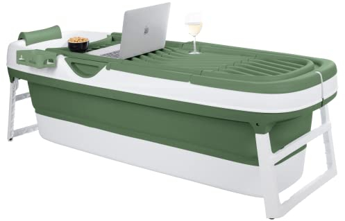 HelloBath Faltbare Badewanne Erwachsene XXL GRÜN LINE 158x60x53cm + Kissen klappbare mobile Badewanne | foldable bathtub | tragbare Klappbadewanne zum Aufstellen in der Dusche