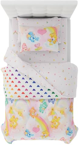 Franco Collectibles Care Bears Classic Retro Rainbow Bedding 5-teiliges superweiches Tröster und Bettlaken-Set mit Kissenbezug, Twin, (100% offizielles Lizenzprodukt)