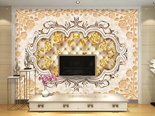 MIWEI Wallpaper Papier Peint Panoramique Marbre Doré Rose Papier Peints Intissé Decoration Murale Chambre Salon 430x300cm-M200664