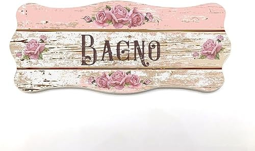 Targa per porta in legno Old Shabby Chic con scritta Welcomme, per decorare le porte interne di casa. La targhetta misura cm 9x21 spessore 7 millimetri, con biadesivo (Bagno)