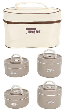 Lunch Box Sigillato Contenitore per Pranzo Isolato Multifunzione Box Termico Portatile Rotondo in Acciaio Inossidabile 304 con Borsa Termica (4 pezzi)