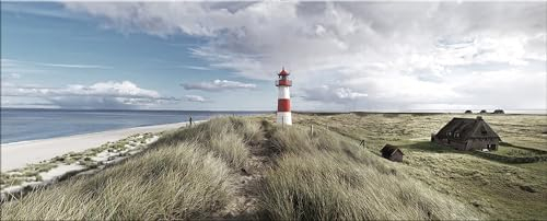 artissimo Glasbild 125x50 cm Bild Leuchtturm Sylt AG5413A – modernes Panorama Bild aus Glas, großes Wandbild XXL Querformat, Wanddeko Wohnzimmer Strand Meer maritim