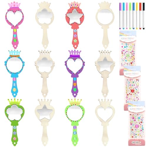 TOPJOWGA Holz Prinzessin Spiegel, 23 Stücke DIY Holzspiegel Handwerk für Kinder, Holzspiegel zum Basteln, Unvollendete Handspiegel, Holzspiegel zum Bemalen für DIY Kinder Malen Dekoration