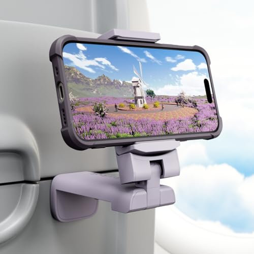 Klearlook 4 in 1 Adjustable Phone Stand - 360 Rotation Handsfree Viewing Flight Phone Holder, Foldable Travel Essentials, Accessory for Home/Office - Purple