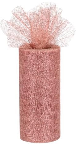 sourcing map 6 Wide 25 Yards Glitter Tulle Ribbon Rolls Sparkly Netting Fabric for Tutu Skirt Sewing Christmas Wedding Gift, Rose Gold