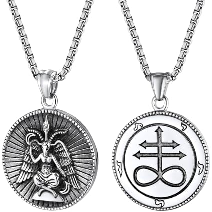 OIDEA Herren Leviathan Kreuz Halskette: Satanisches Kreuz mit Siegel von Luzifer Ziege Lucifer Umgekehrtes Kreis Anhänger mit Kette Edelstahl Religiöser Amulett Schmuck Geschenk für Männer