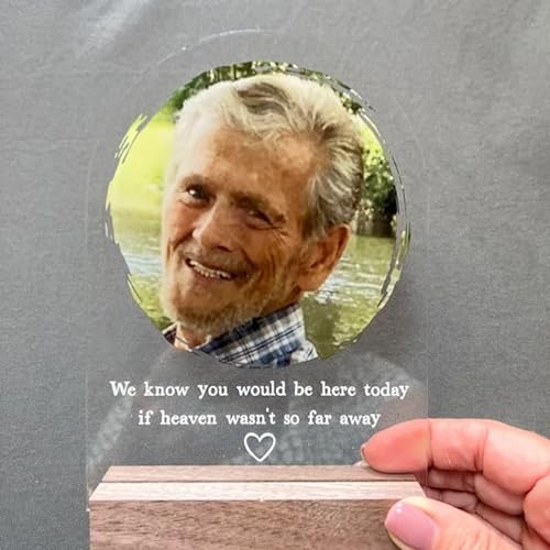 Pahdecor personalisiertes Bogen-Sympathie-Gedenkgeschenk, individuelle Bildtafel, Marker, liebevolle Erinnerung, Foto-Gedenktafel, Nachtlampe, Text-Gedenktafel, LED-Holzsockel