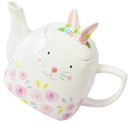 MAGICLULU Flower Embossed Ceramic Teapot Mit Hasenmotiv Hitzebeständig Für Zuhause Kreative Kaffeekanne Für Teeliebhaber Geschenkidee Für Freunde Und Familie