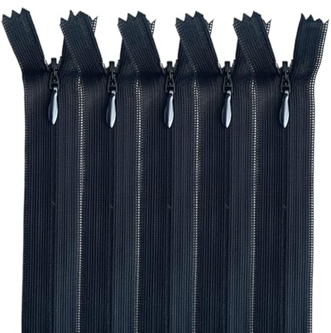 MARARDI [Pack 5] Cerniere Invisibili [Nero] Nylon [45 cm] Chiusure Lampo per Cucito e Artigianato per Stoffa Vestiti Borse per Cucire a Macchina Tessuto di Cotone con Chiusura in Metallo