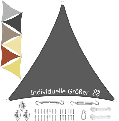 Sichtschutz Sonnensegel Wasserdicht Dreieckigig 3.3x3.3x3.3m aus PES-Polyester 95% UV-Schutz Witterungsbeständig Reißfest Viele Größen und Farben mit Befestigungsset für Terrasse Garten, Anthrazit