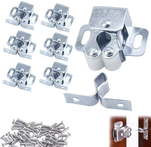 12 Pcs Door Catches Latches, Door Catches for Internal Doors, Double Roller Strong Hold Cupboard Cabinet Door Catches, Double Roller Catches Cabinet Catches Door Latches(Silver)