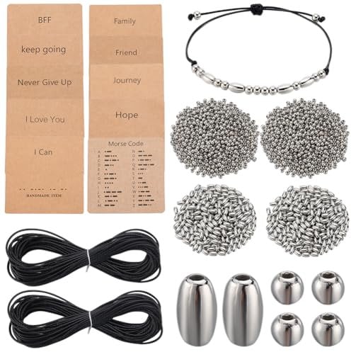 SUNNYCLUE Morsecode-Armbandherstellungs-Set, Morsecode-Perlen, Großpackung, runde Abstandshalter, Display-Karte, gewachste Schnur für Schmuckherstellung, DIY, Handarbeitsbedarf