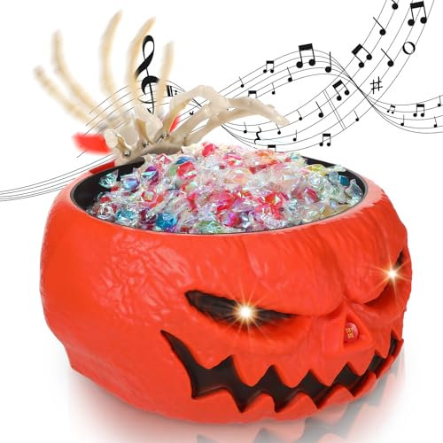 Chalyna Cuenco de dulces de Halloween, soporte animado de calabaza con ojos rojos LED activados por movimiento, decoración espeluznante para Halloween, truco o trato, decoración de mesa de fiesta