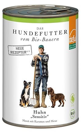 defu Hundefutter | 12 x 410 g | Bio Huhn Sensitiv | Premium Bio Nassfutter Menü | Alleinfuttermittel für Hunde