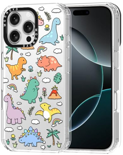 MOSNOVO Hülle für iPhone 16 Pro Max – Durchsichtige, schlanke, stoßfeste TPU+PC-Handyhülle, [6,6 Fuß Fallschutz/Anti-Abziehen] - Dinosaurierland