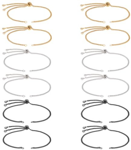 UNICRAFTALE 12Pcs 3 Couleurs Bracelets Coulissants Acier Inoxydable 26cm Bracelet Réglable avec Extrémités Strass Bracelet Chaînes pour Fabrication de Bijoux Bracelets pour Femmes