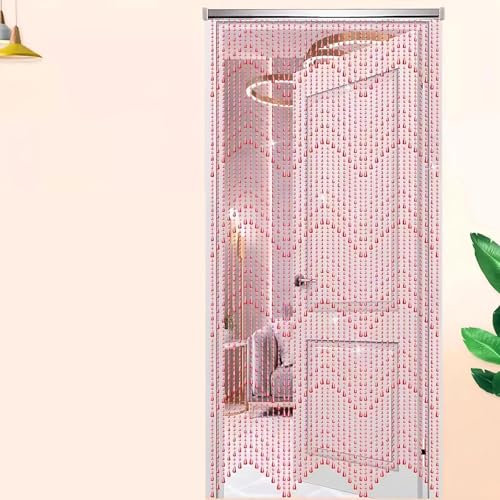 Eiauiuo Perlenvorhänge Türvorhänge Fadenvorhänge mit Acryl Kristall Perlen Raumteiler Dekorativer Rot Vorhang Luxus Hängender Perlenvorhang für Wohnzimmer Partys Hochzeiten(80x120cm(26 Stränge))