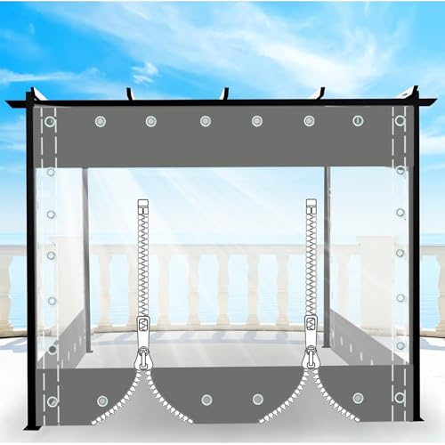 Clear Waterproof Tarpaulin Curtains with Grommets,Heavy Duty Transparent Tarpaulin with Zipper,Outdoor Side Panels for Pergola/Patio/Porch/Gazebo,（Height x Length）2.4x3.8m/7.87x12.47ft