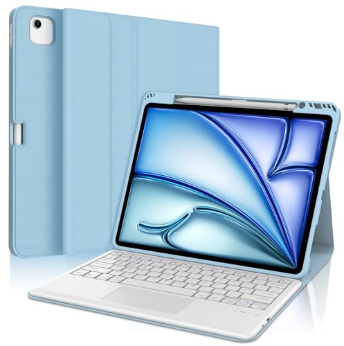 SENGBIRCH Keyboard Case for iPad Air 13'' (M2) 2024 - UK Layout Wireless Detachable Bluetooth Touchpad Keyboard, Protective Folio Cover for iPad Air 13 inch, Light Blue