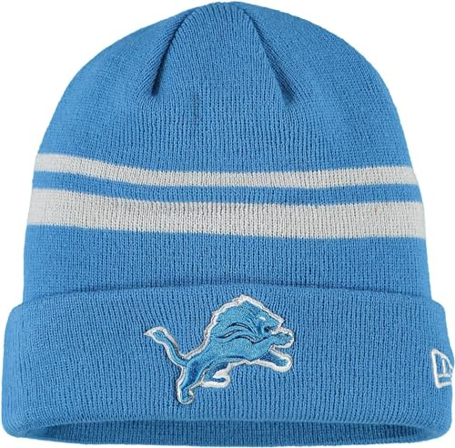 New Era Unisex-Adult NFL Official Sport Knit Classic Striped Knit Beanie Cold Weather Hat, Detroit Lions Blue, One size