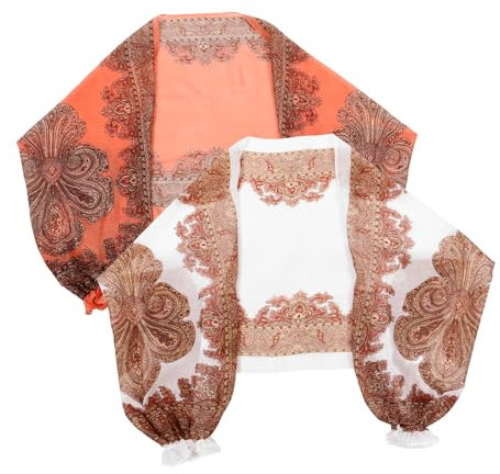 ANDRESLAD 2piezas Chiffon Shawl De Verano Para Mujeres Protección Solar De Manga Larga Ligero y Transpirable Para Uso Al Aire y Aire Acondicionado Blanco Naranja