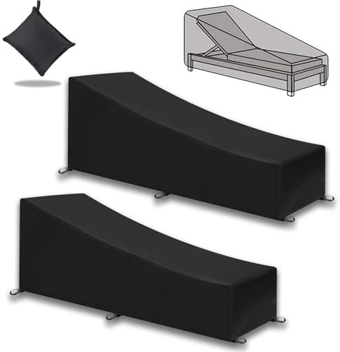 2er Pack Gartenliege Abdeckung, 200x70x40/75cm Sonnenliege Schutzhülle,Abdeckung Wasserdicht,Winddicht UV-Beständiges,210D Oxford Gewebe Schutzhülle für Sonnenliege Liegestuhl Deckchair - Schwarz