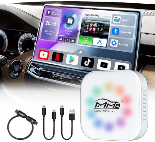 MMB WJAN-TV2.0 CarPlay, Wireless CarPlay, CarPlay Adapter Online YouTube/Netflix 2025 Neuer Upgrade-Dongle Mit HDMI Ausgang, Video-TV-Box,Android 12.0 Auto Wireless Adapter Für OEM Apple CarPlay Autos