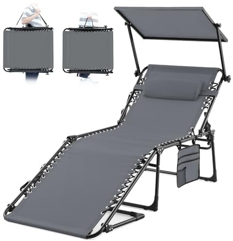 KING BIRD Große Sonnenliege 190x70x40cm,Gartenliege mit Sonnenschutz, Kopfstütze und Verstellbarer Rückenlehne,klappbarer Liegestuhl,Belastbarkeit 181 kg,für Balkon,Terrasse,Camping,Blau