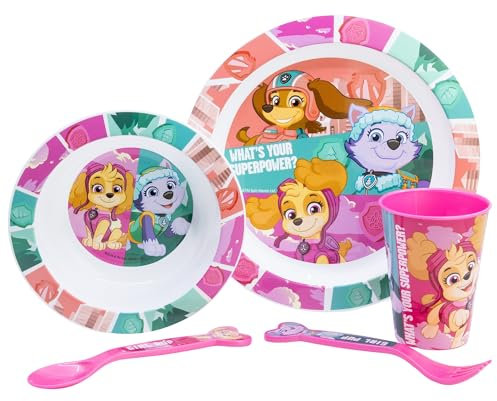 Wiederverwendbares mikrowellengeeignetes Kindergeschirr-Set bestehend aus Becher, Teller, Schüssel und Besteck von Paw Patrol Girl