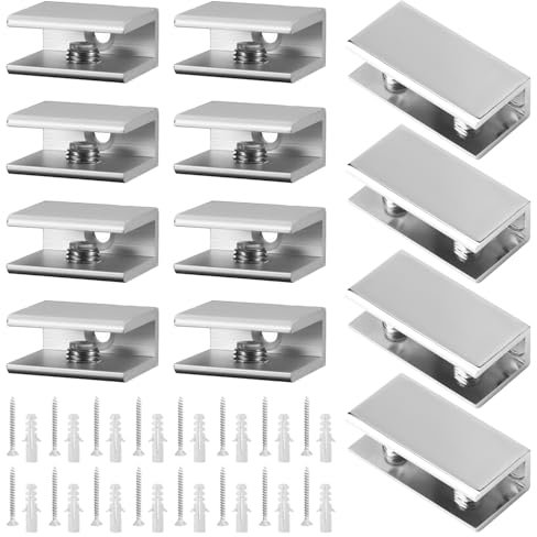 12 Pezzi Morsetti per Vetro, Leggere, Elevata Durezza Reggimensola Vetro, Portata Regolabile 6 mm-20 mm (4 Fori Doppi, 8 Fori Singoli), per Fissare Vetri, Vetrine, Pareti Divisorie Ecc (argento)