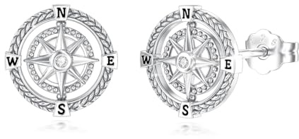 YueYuan Kompass Ohrstecker 925 Sterling Silber Kompass Ohrringe Kompass Schmuck Einfache Ohrringe für Damen