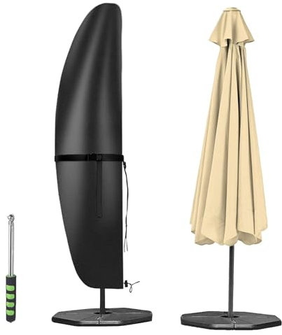 Aipwerer Housse Parasol Déporté, Housse de Protection pour Paraso avec Perche, Imperméable, Anti-UV, Coupe-Vent, Housse de Parasol de Jardin Extérieur Noir 280X30/81/46