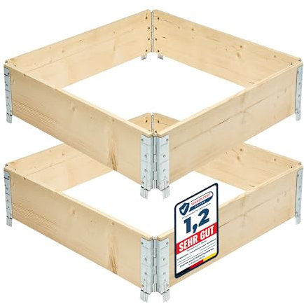 Garronda Carré Potager modulable en Bois Naturel 80x80x20 cm – Jardinière extérieure en palettes, empilable et Pliable, pour Jardin, Plantes, Fleurs, Herbes, Fruits et légumes GD-0141, 2 pièces
