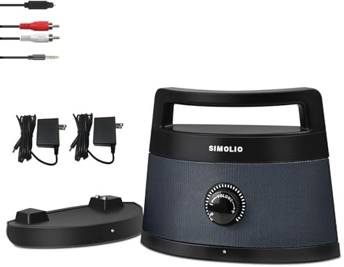 SIMOLIO 621D Plus – Kabellose Lautsprecher zum Fernsehen mit Kino- und klaren Dialogmodi, TV-Sprachverstärkter Lautsprecher, Bluetooth für Senioren, keine Verzögerung, TV- und Bluetooth-Modus, 50 m