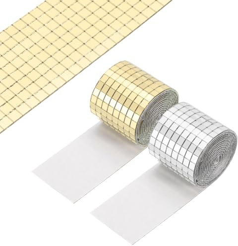 PATIKIL Specchietti autoadesivi a mosaico, 5 x 5 mm, 3840 pezzi, quadrati, mini mosaico in vetro, piastrelle adesive per fai da te, decorazioni per feste a forma di palla da discoteca, oro e argento