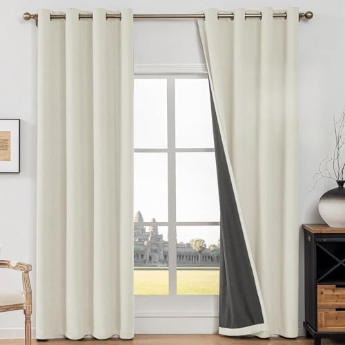 CYCMACO Verdunklungsvorhänge Falscher Leinen 2er Set, 140x280cm, Kälteschutz Thermovorhang, Vorhang Blickdicht Mit Ösen, Lärmschutzvorhang, Schallschutz Vorhang, Vorhänge Schlafzimmer, Hellbeige