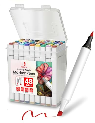 INQRAVE Rotuladores Acrílicos – Set de 48 Marcadores Permanentes Punta Fina y Media – Rotuladores Pintura Acrílica para Piedra, Madera, Tela, Cerámica, Vidrio y Más – Colores Intensos, No Tóxicos