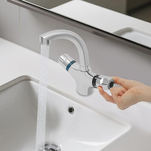 Niederdruck Armatur Bad, Zweigriffarmatur mit Kalt- und Warmwasserregelung, 360° Modern Faucet, 20-50 ℃ Einstellbare Temperatur, 2 Griff Mischbatterie Wasserhähne für Waschbecken