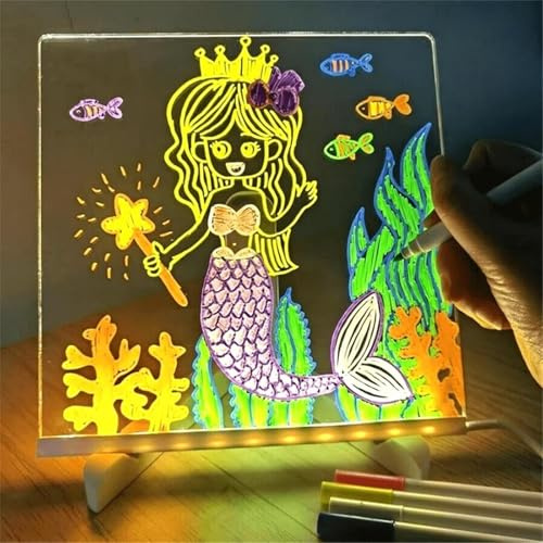 Tablette Lumineuse Wondiko, Tablette Dessin Enfants LED Transparent Avec 7 Couleurs Stylo, Stimuler L'imagination Et Créative Des Enfants, Développe Imagination Et Motricité Fine(20x30cm)