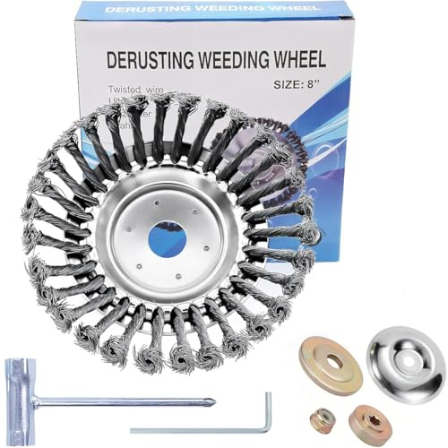BEJAGWUS Unkrautbürste Freischneider,Unkraut Freischneider Bürstenkopf | 8 ZOLL Freischneider Drahtbürste,25,4 mm Bohrung,Mit Montagezubehör Set,effiziente Entfernung von Moos,Unkraut und Rost