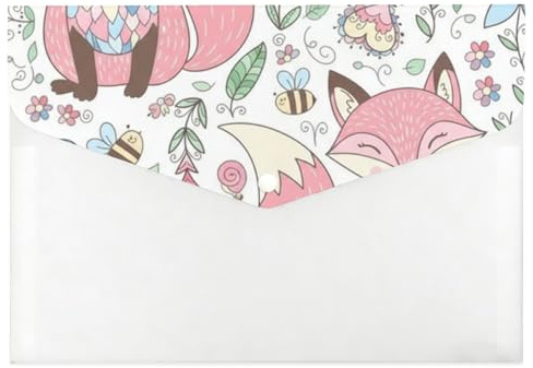 Dossier A4 rose pastel renard et floral, dossiers avec poches en plastique, dossier de documents A4, fournitures de révision, pochettes transparentes avec pochettes en plastique, bouton-pression